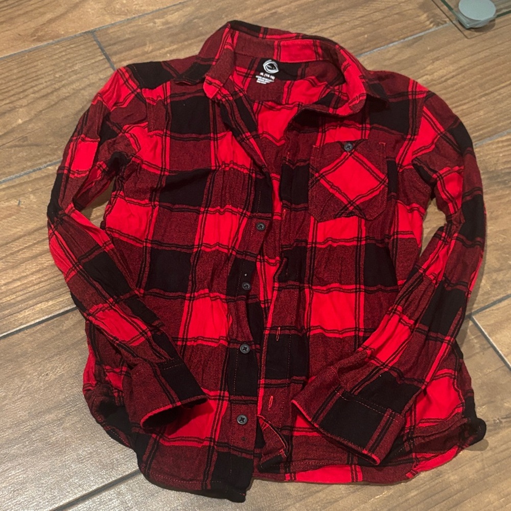 Wonder Nation Red and Black Plaid Button Down Shirt